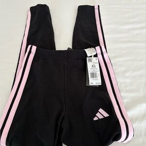Adidas Women Black Leggings with Pink Stripes